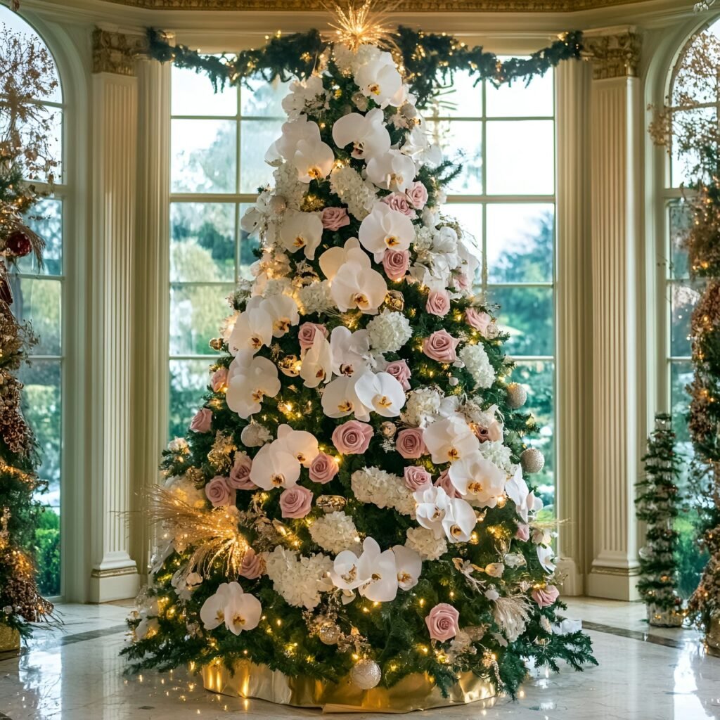 28. Floral Garden Christmas Tree: Nature-Inspired Holiday Décor