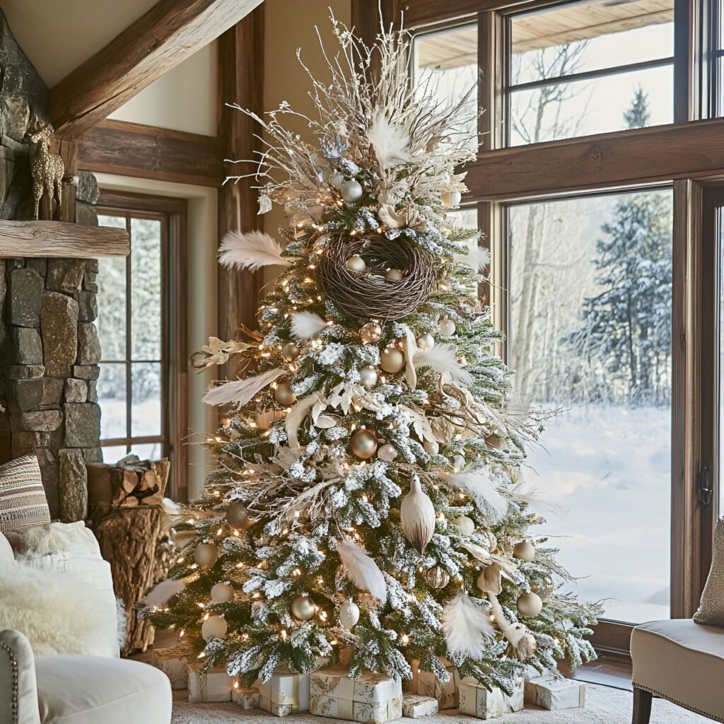 21. Wildlife and Nature Christmas Tree: Rustic and Earthy Holiday Décor Ideas