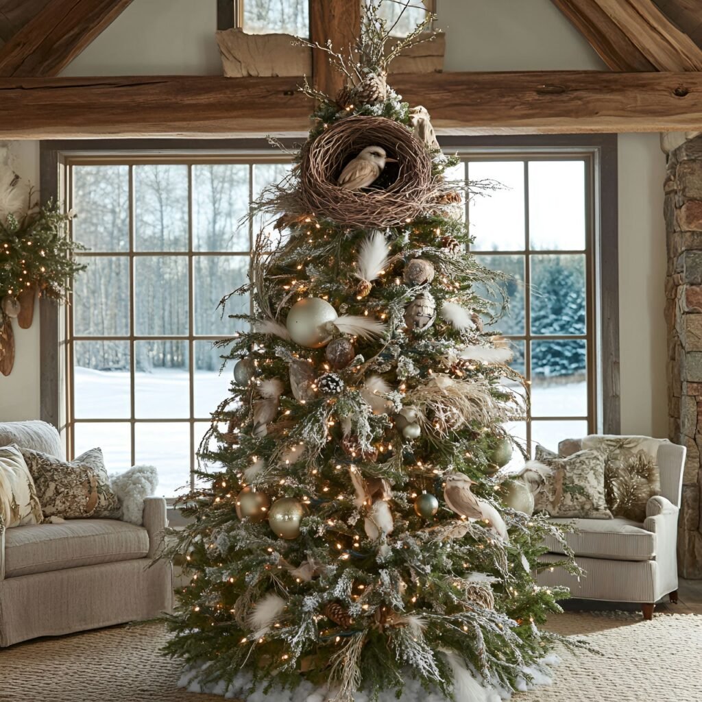 21. Wildlife and Nature Christmas Tree: Rustic and Earthy Holiday Décor Ideas