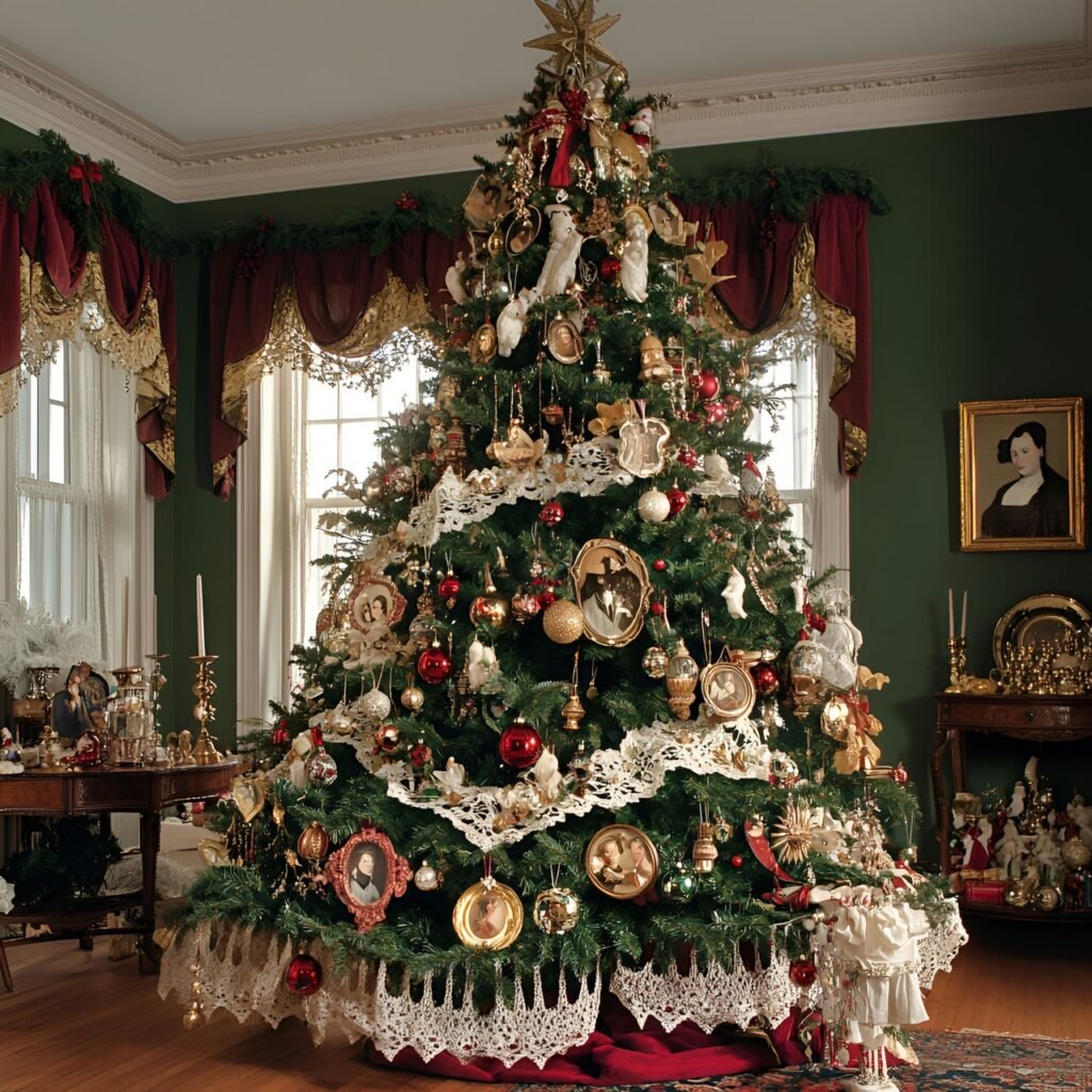 22. Vintage Victorian Christmas Tree: Timeless Holiday Elegance