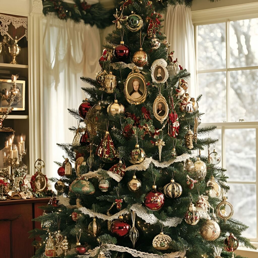 22. Vintage Victorian Christmas Tree: Timeless Holiday Elegance