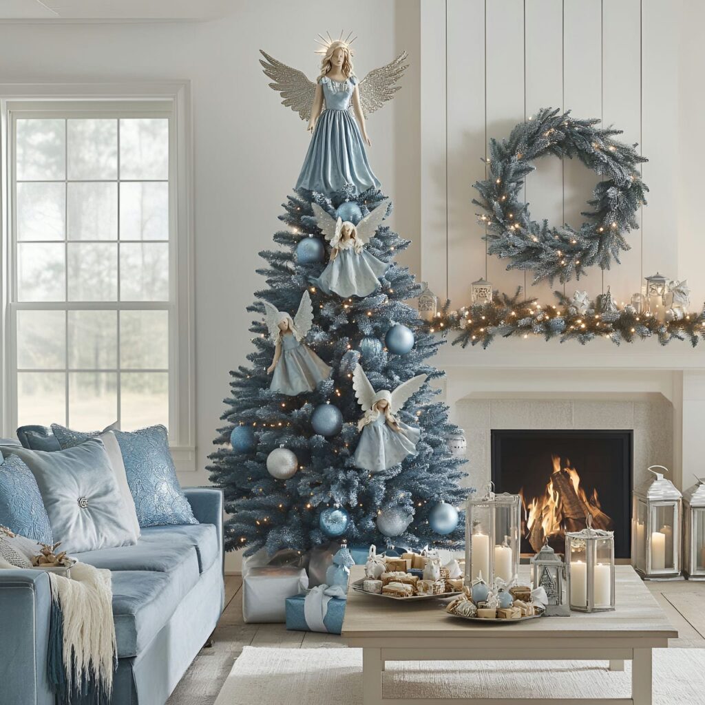 05. Ethereal Blue Angels Living Room Display with Angelic Touches