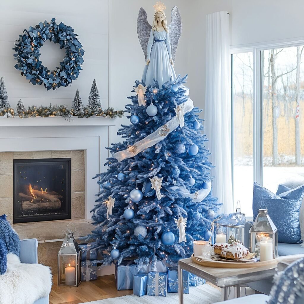 05. Ethereal Blue Angels Living Room Display with Angelic Touches