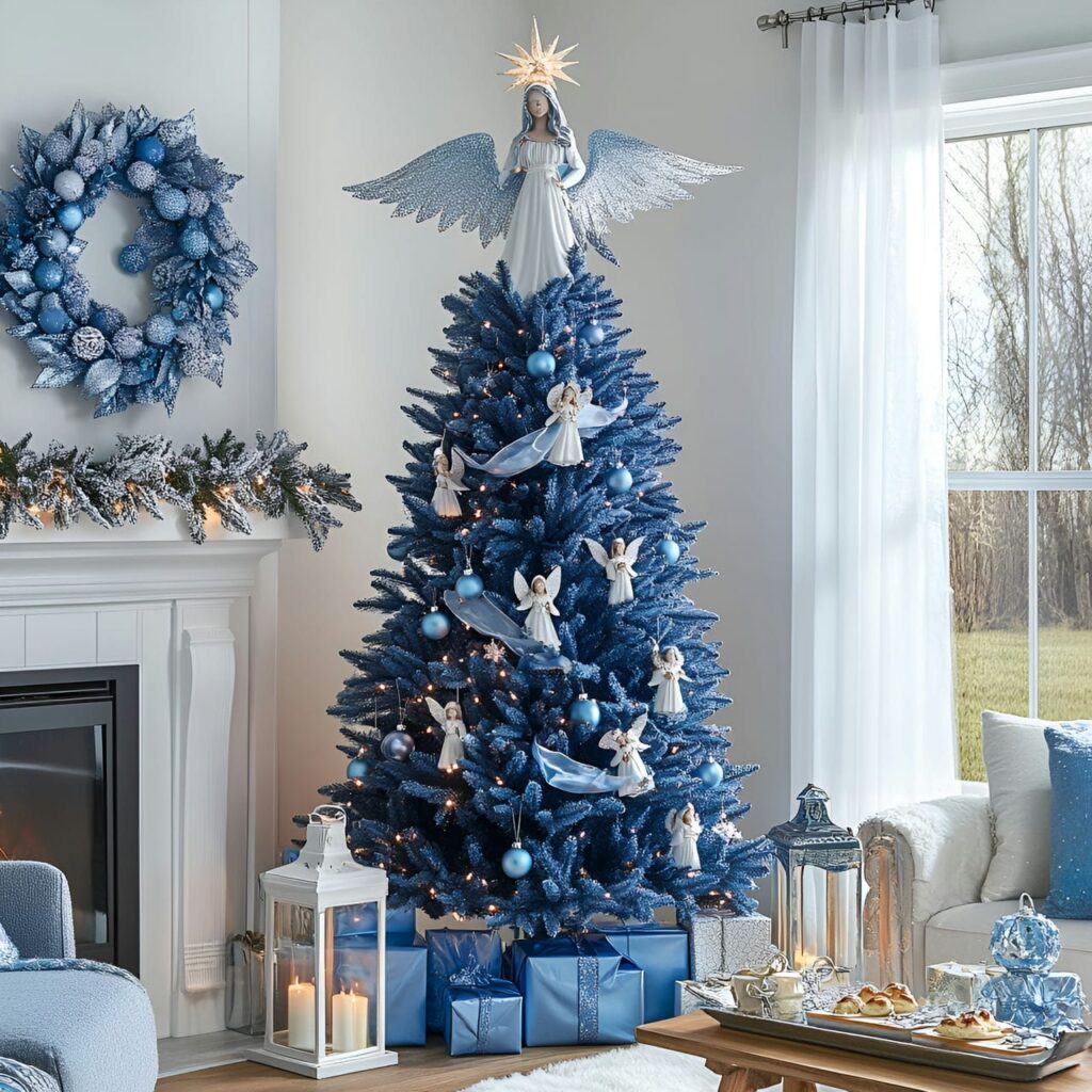 05. Ethereal Blue Angels Living Room Display with Angelic Touches