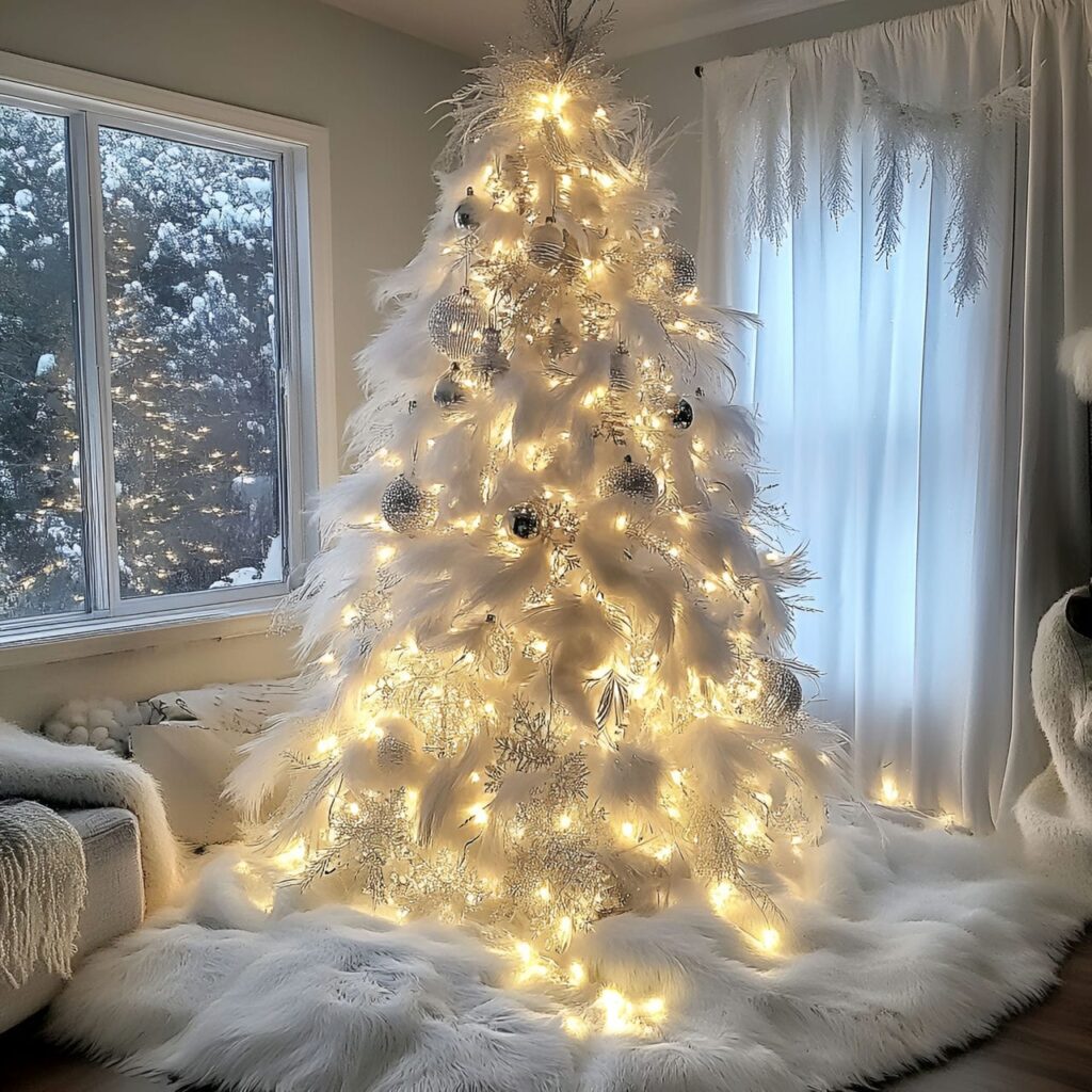 20. Fairy Light Snowfall Tree with Snowflake-Inspired Cascades