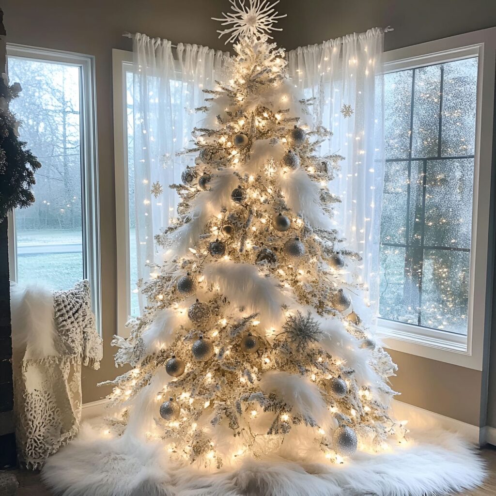 20. Fairy Light Snowfall Tree with Snowflake-Inspired Cascades