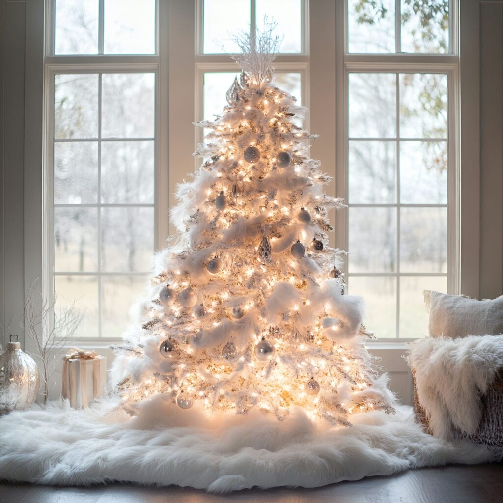 20. Fairy Light Snowfall Tree with Snowflake-Inspired Cascades