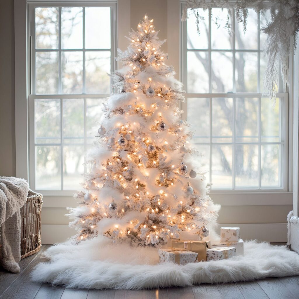 20. Fairy Light Snowfall Tree with Snowflake-Inspired Cascades