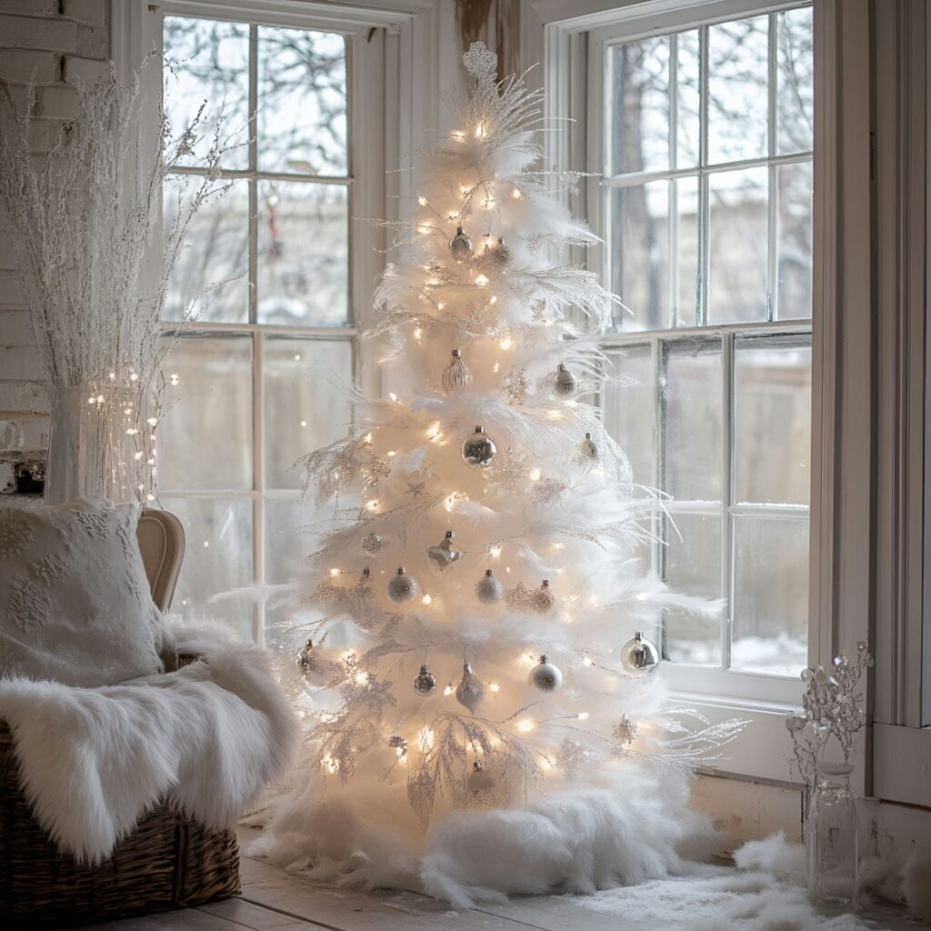 20. Fairy Light Snowfall Tree with Snowflake-Inspired Cascades