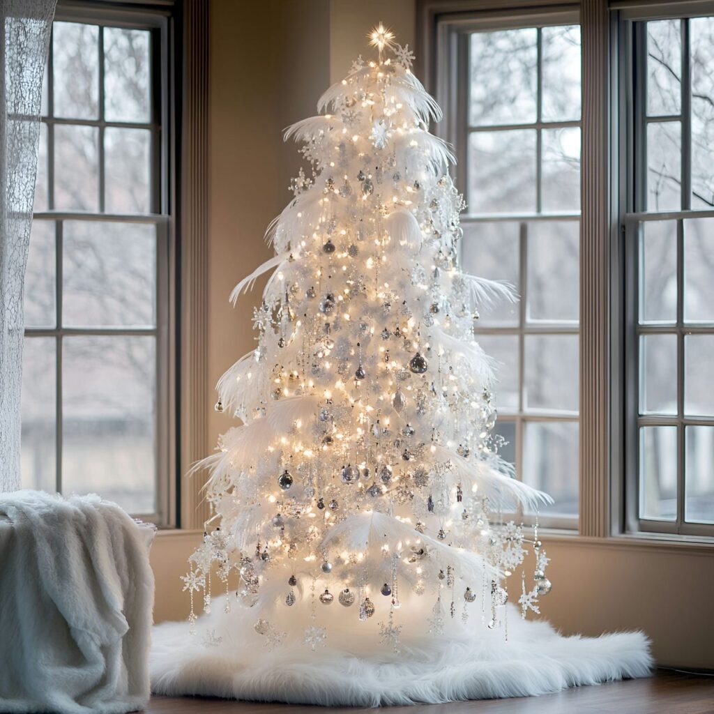 20. Fairy Light Snowfall Tree with Snowflake-Inspired Cascades