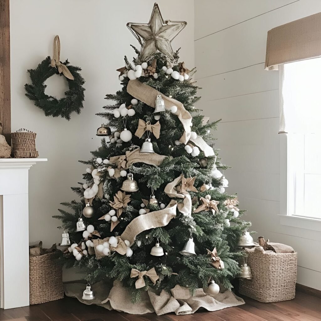 17. Rustic Farmhouse Christmas Tree: Cozy and Charming Country-Inspired Décor