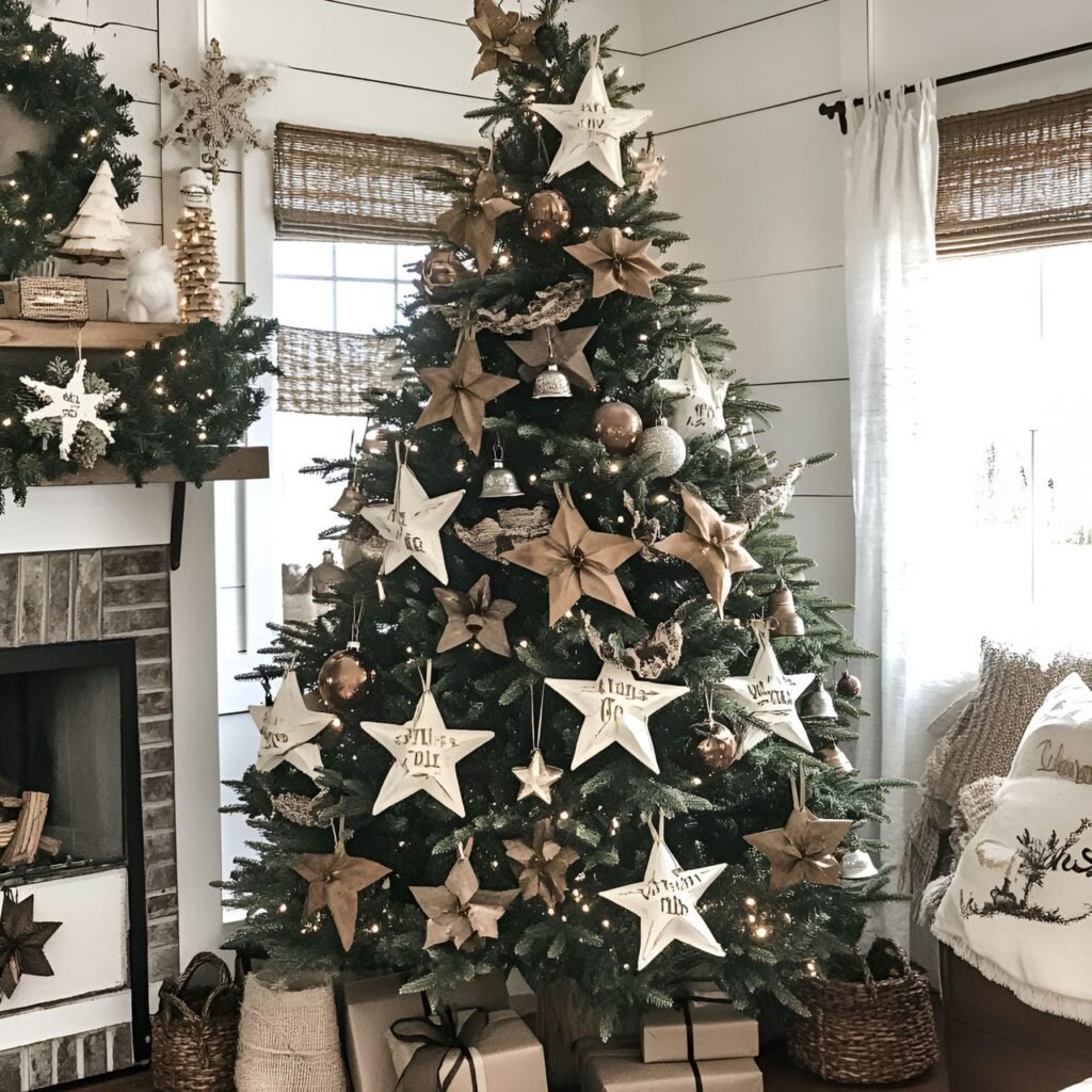 17. Rustic Farmhouse Christmas Tree: Cozy and Charming Country-Inspired Décor