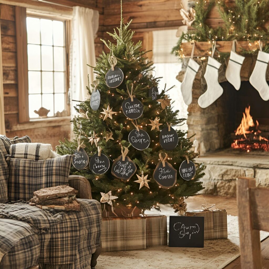 03. Farmhouse Charm Tree with Chalkboard Ornaments and Twine Bows