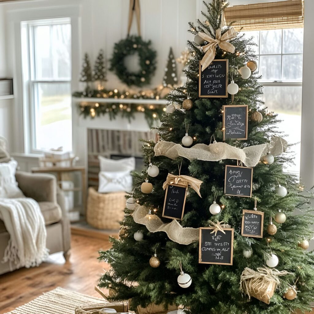 03. Farmhouse Charm Tree with Chalkboard Ornaments and Twine Bows