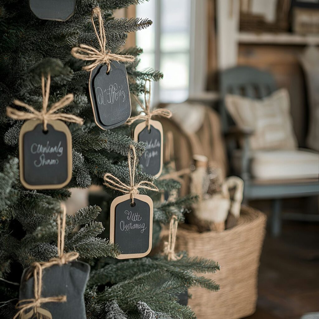 03. Farmhouse Charm Tree with Chalkboard Ornaments and Twine Bows