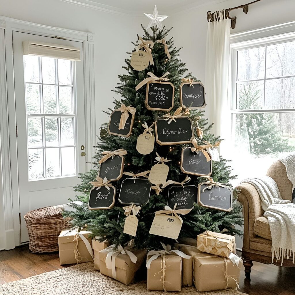 03. Farmhouse Charm Tree with Chalkboard Ornaments and Twine Bows