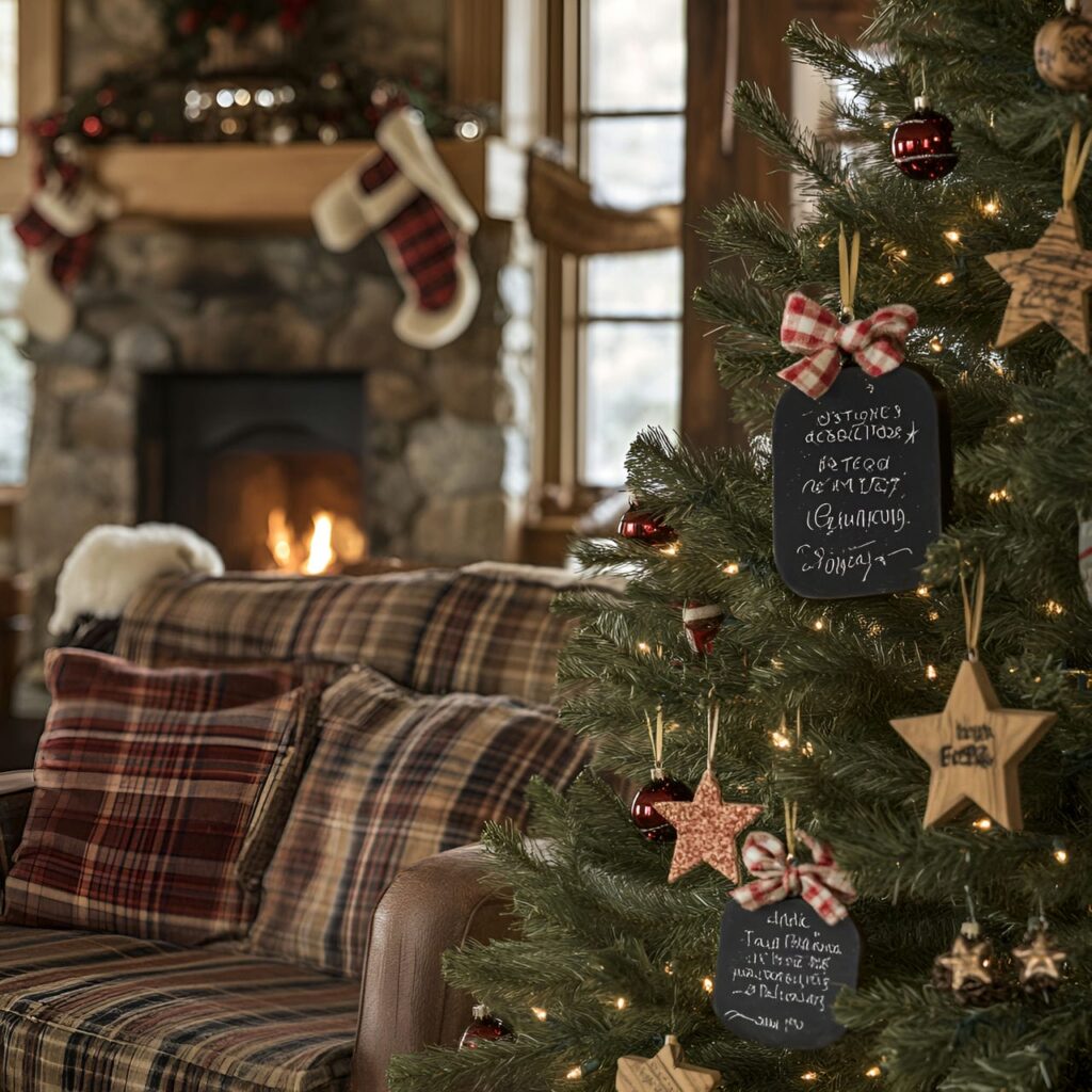 03. Farmhouse Charm Tree with Chalkboard Ornaments and Twine Bows