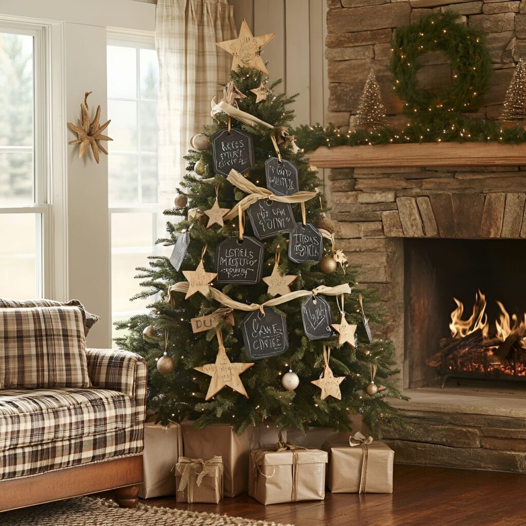 03. Farmhouse Charm Tree with Chalkboard Ornaments and Twine Bows