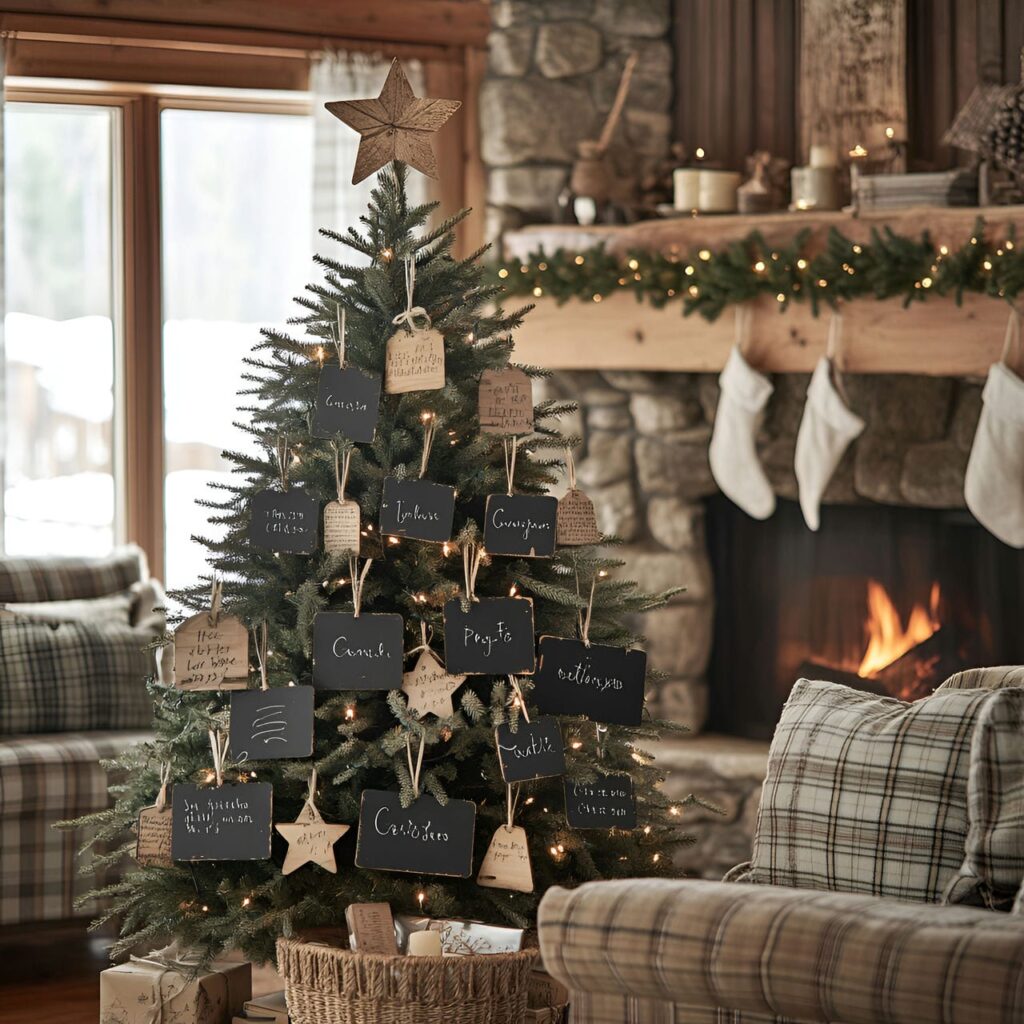 03. Farmhouse Charm Tree with Chalkboard Ornaments and Twine Bows