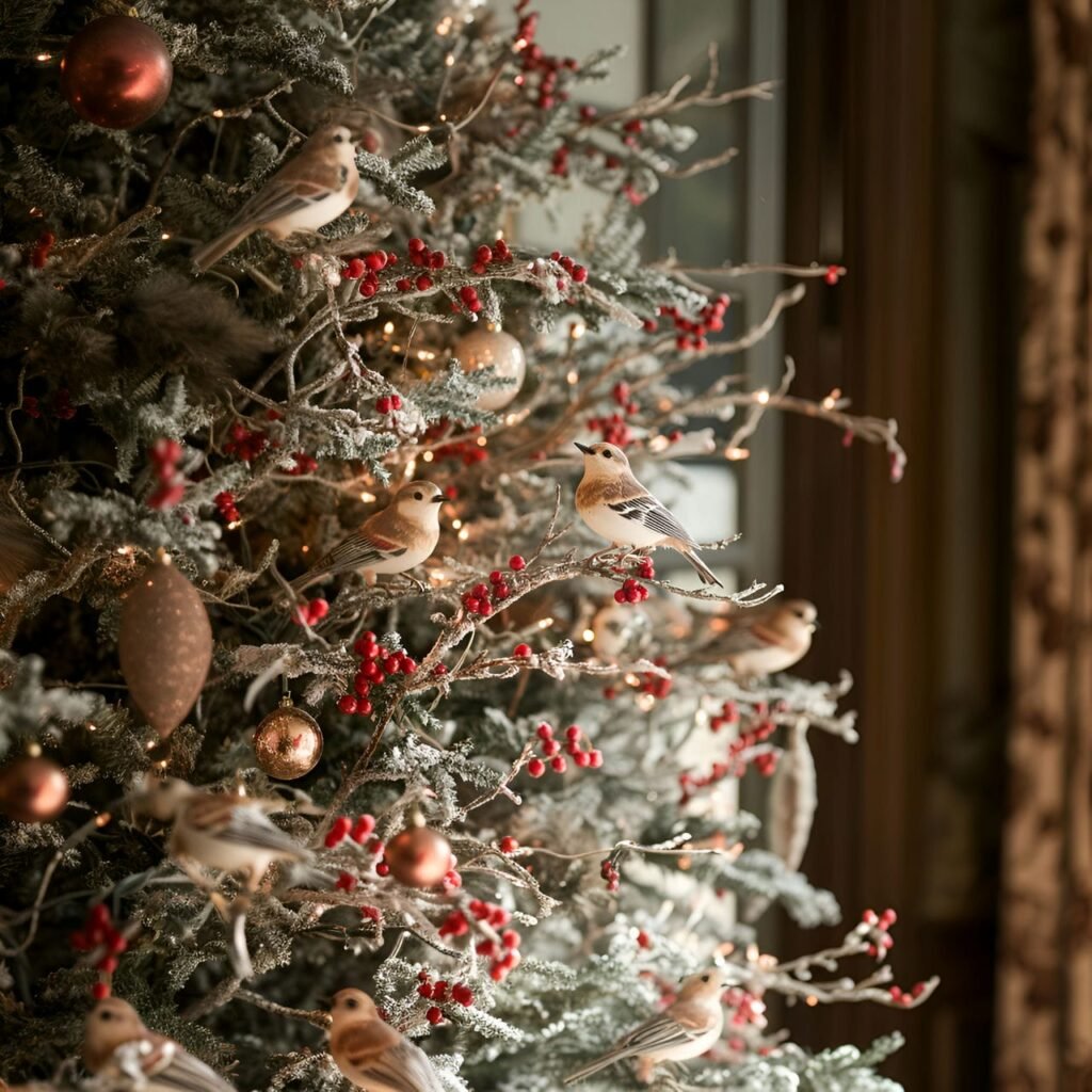 06. Feathered Friends Christmas Tree with Berries and Bird Décor