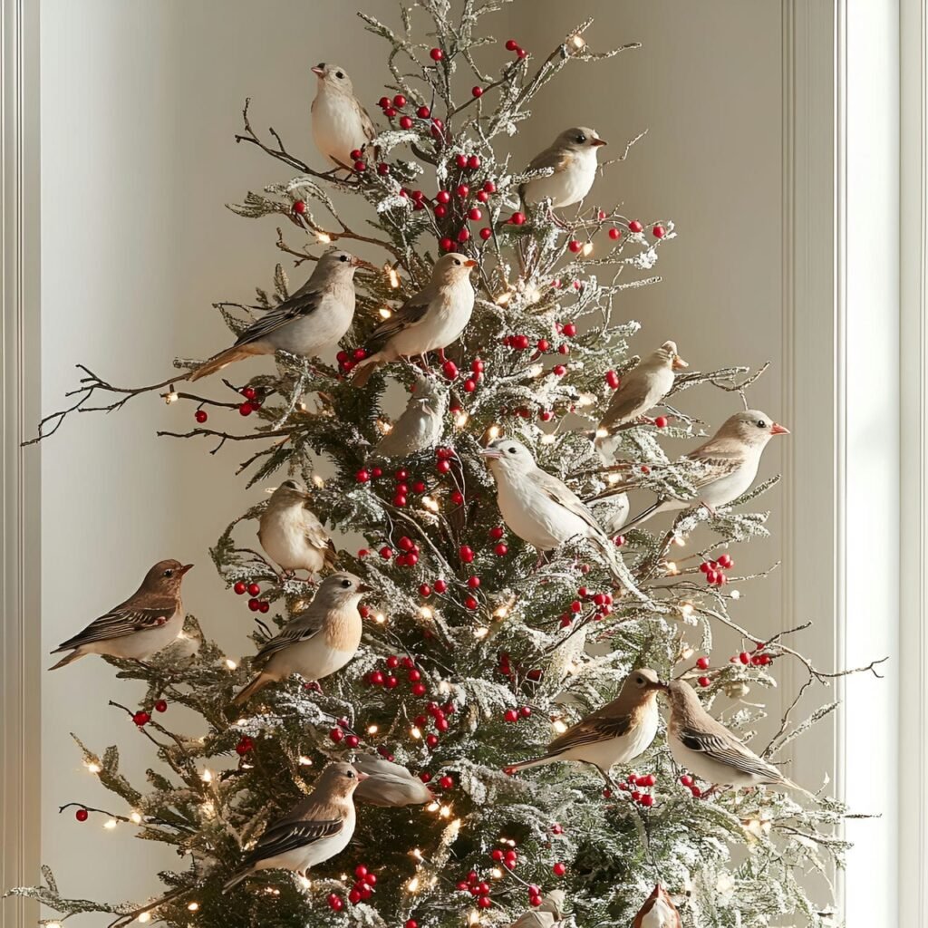 06. Feathered Friends Christmas Tree with Berries and Bird Décor