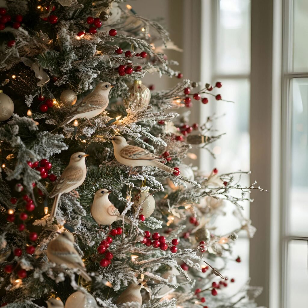 06. Feathered Friends Christmas Tree with Berries and Bird Décor