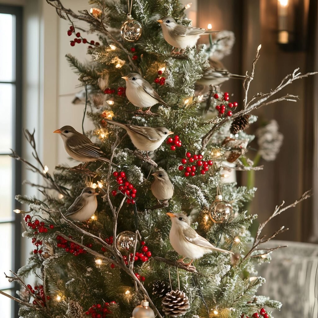 06. Feathered Friends Christmas Tree with Berries and Bird Décor