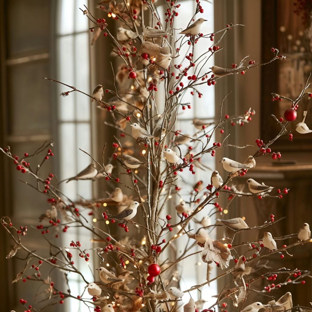 06. Feathered Friends Christmas Tree with Berries and Bird Décor