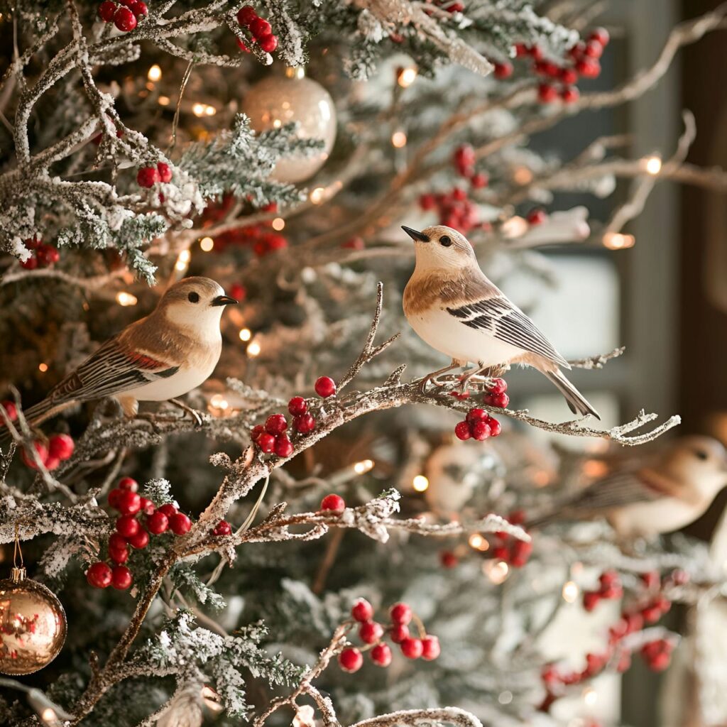 06. Feathered Friends Christmas Tree with Berries and Bird Décor