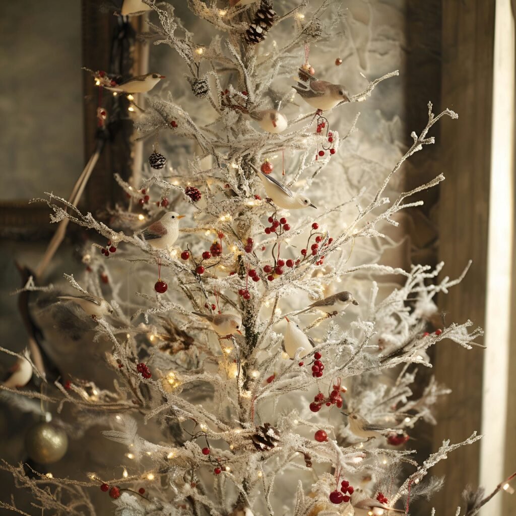 06. Feathered Friends Christmas Tree with Berries and Bird Décor