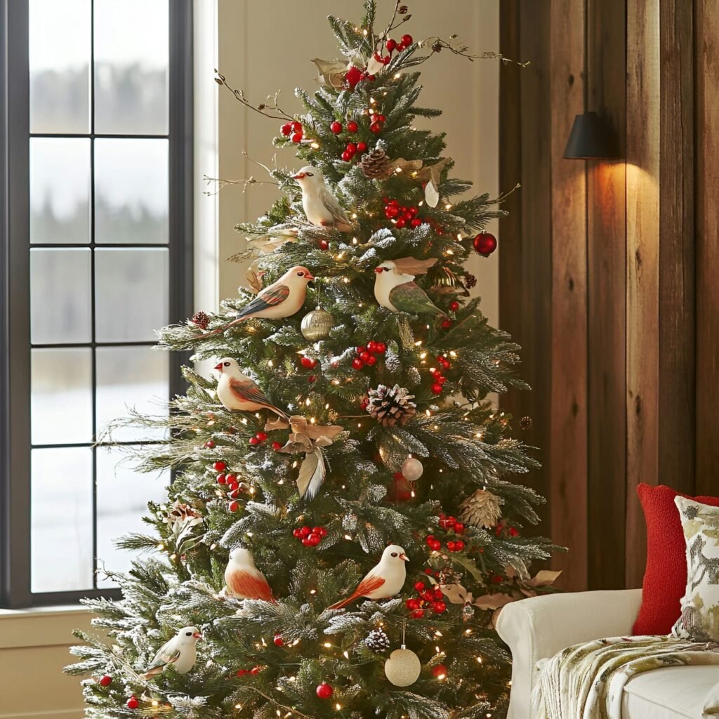 06. Feathered Friends Christmas Tree with Berries and Bird Décor