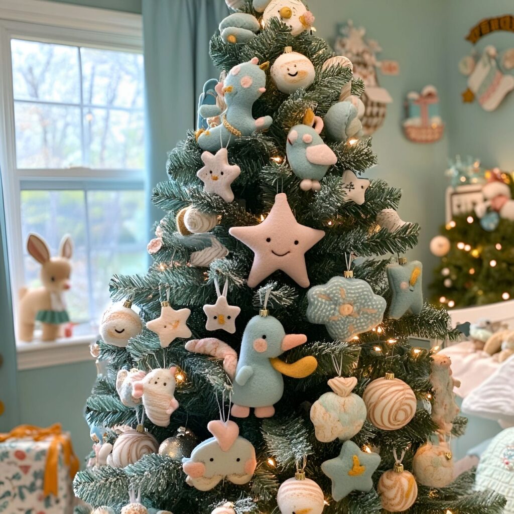 01. Felt Ornaments Christmas Tree with Soft Pastel Décor