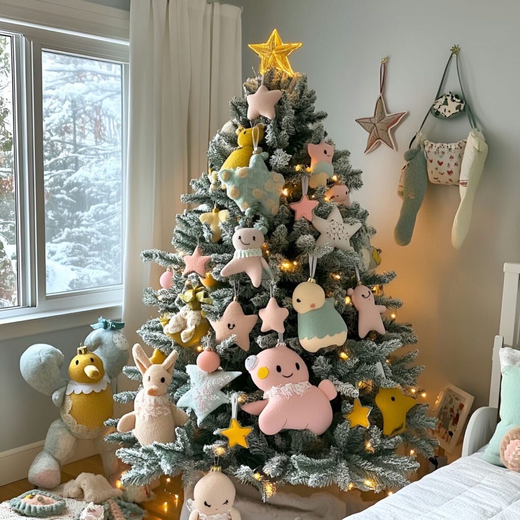 01. Felt Ornaments Christmas Tree with Soft Pastel Décor