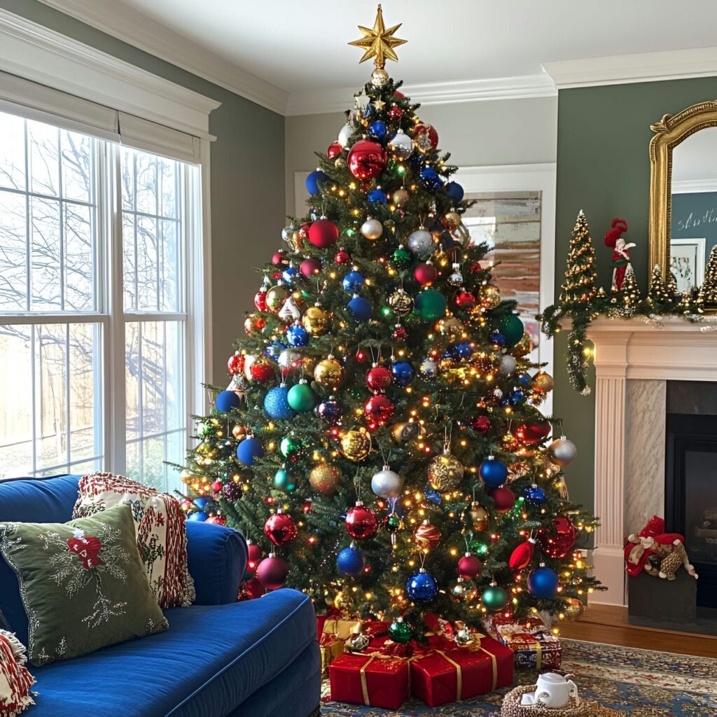 01. Festive Multi-Colored Christmas Tree with Classic Ornaments