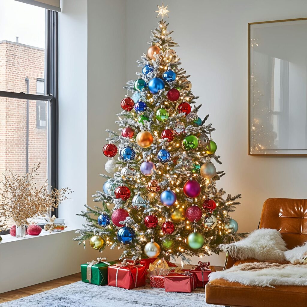 01. Festive Multi-Colored Christmas Tree with Classic Ornaments