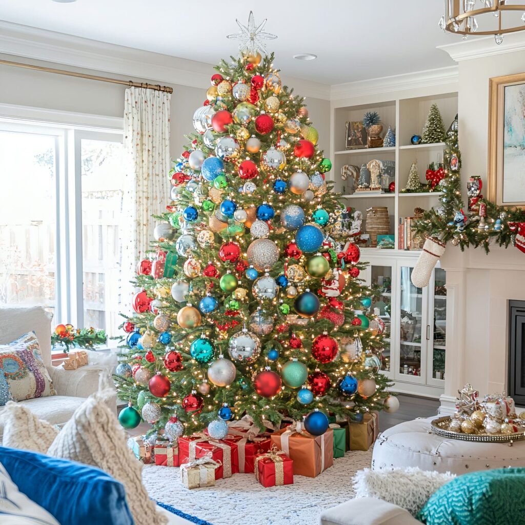 01. Festive Multi-Colored Christmas Tree with Classic Ornaments