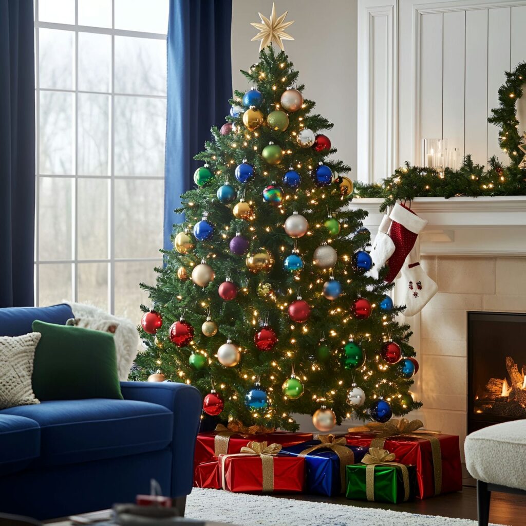 01. Festive Multi-Colored Christmas Tree with Classic Ornaments