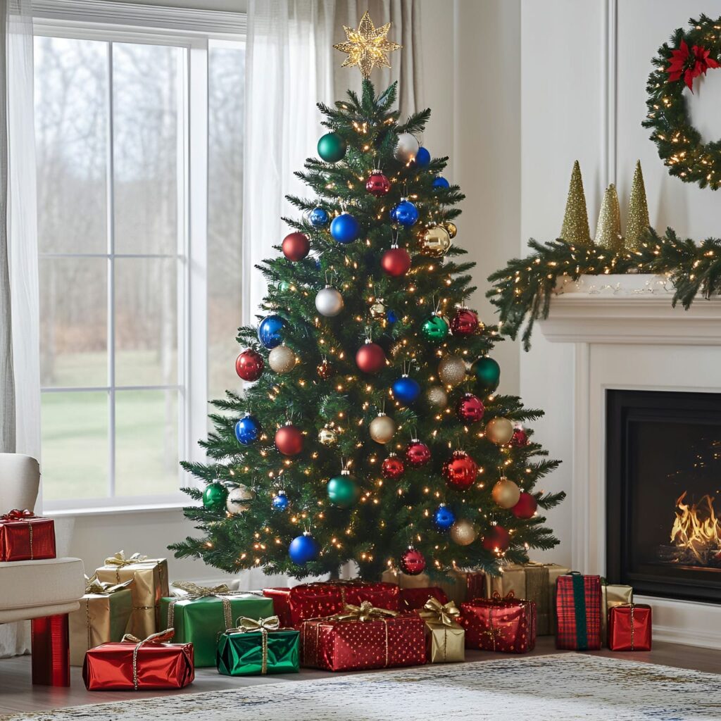 01. Festive Multi-Colored Christmas Tree with Classic Ornaments