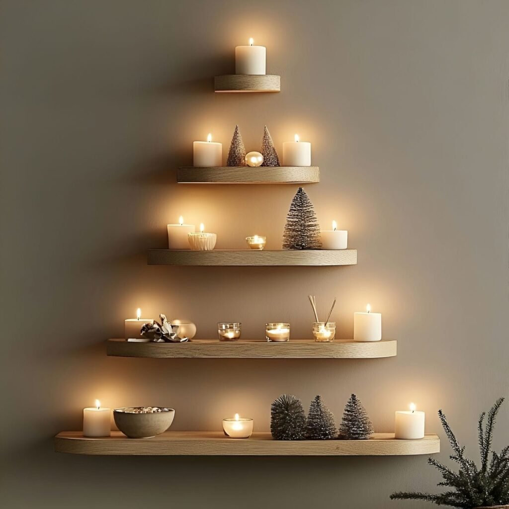 13. Floating Shelves Christmas Tree with Minimal Décor