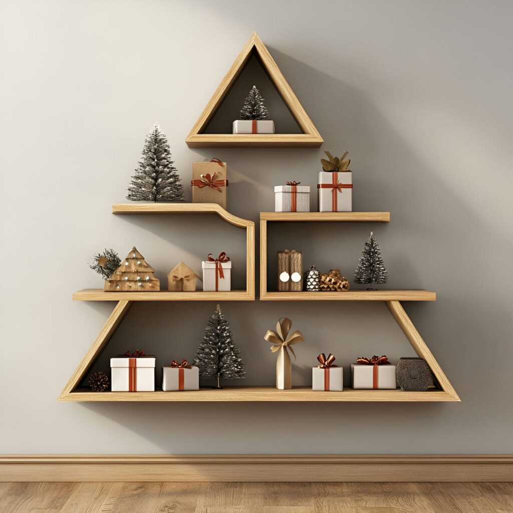 13. Floating Shelves Christmas Tree with Minimal Décor