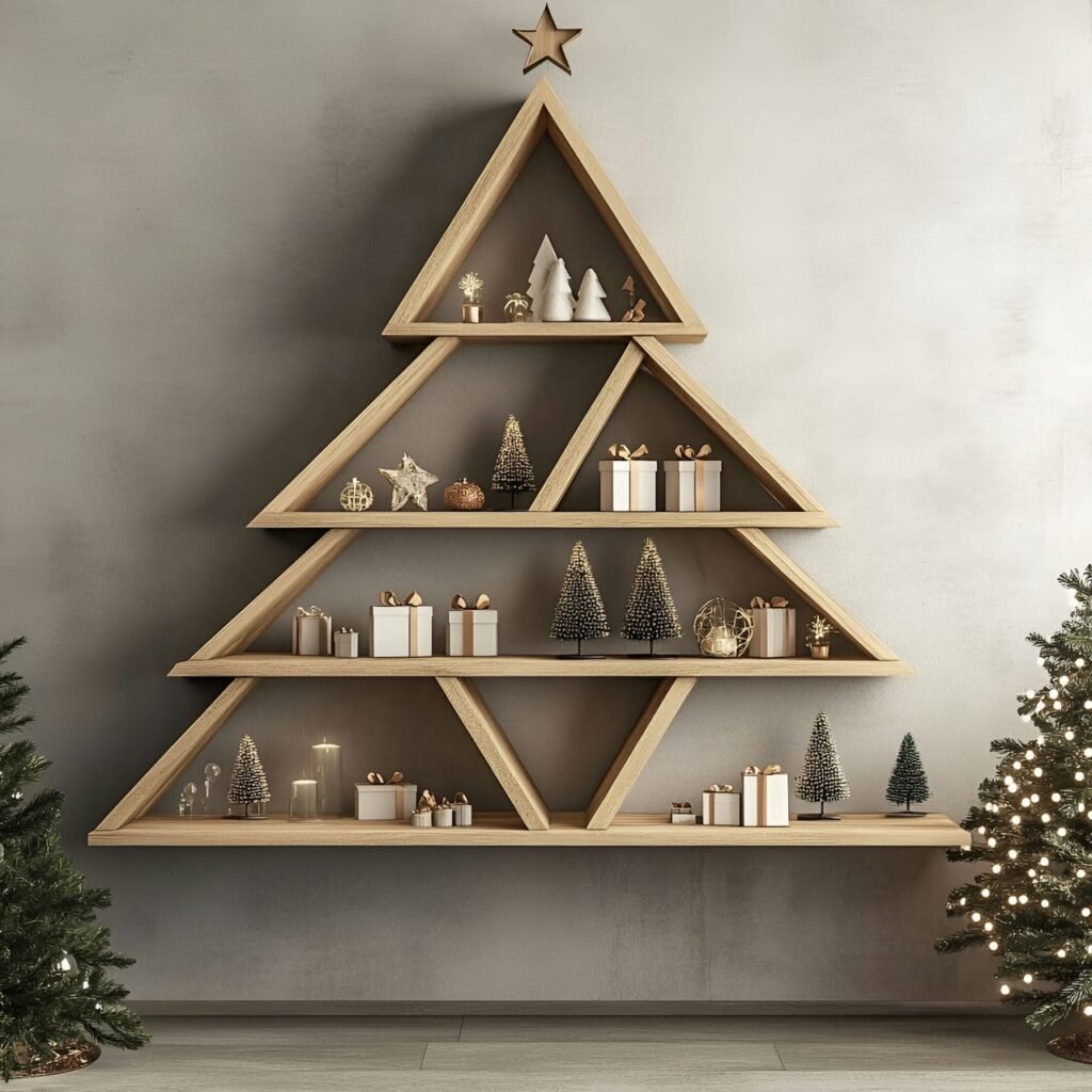 13. Floating Shelves Christmas Tree with Minimal Décor