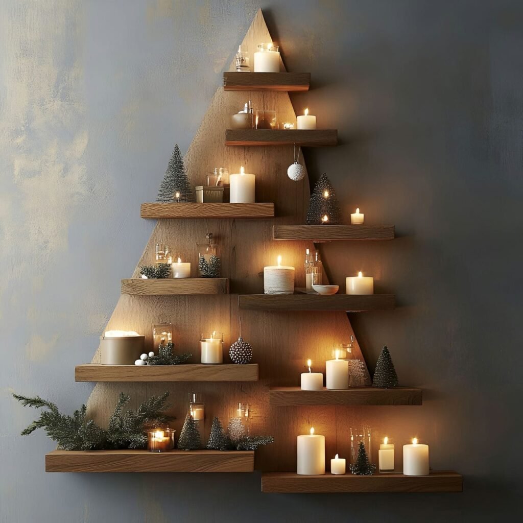 13. Floating Shelves Christmas Tree with Minimal Décor