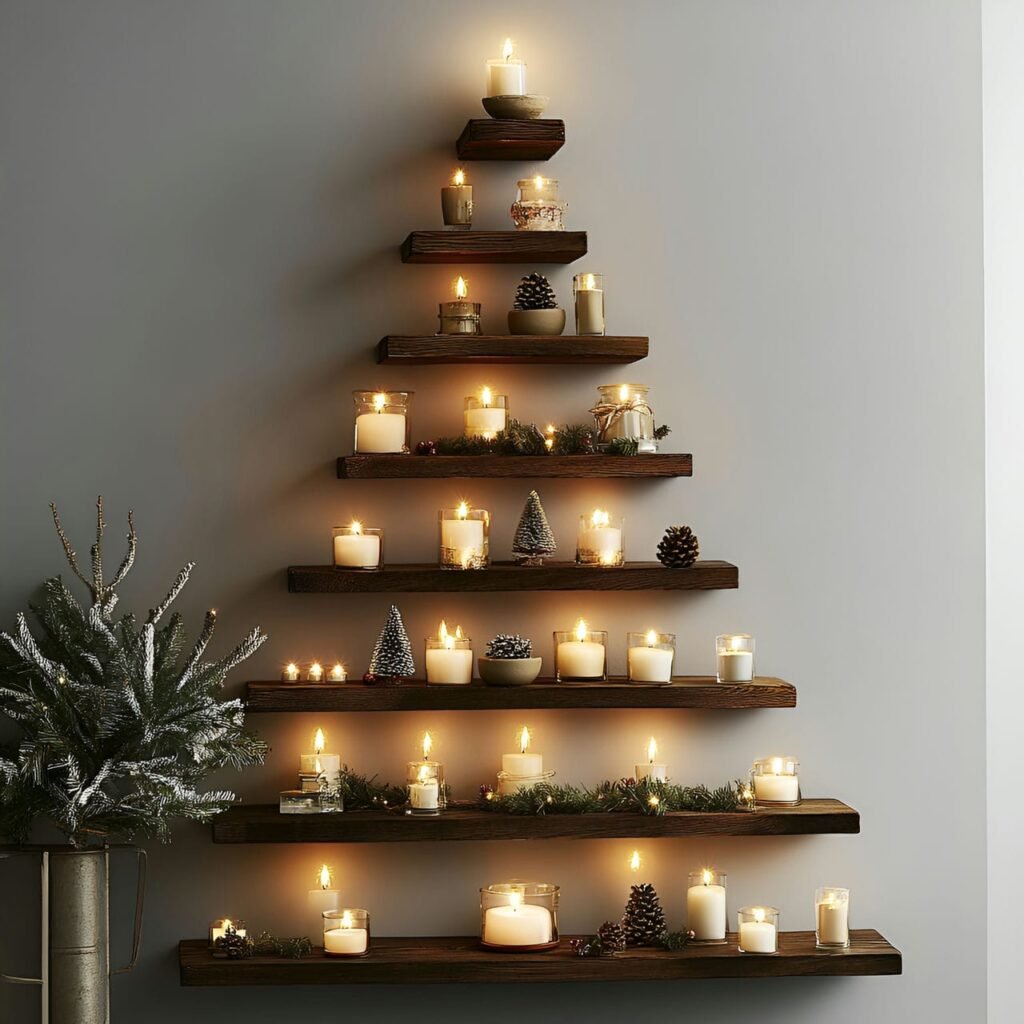 13. Floating Shelves Christmas Tree with Minimal Décor