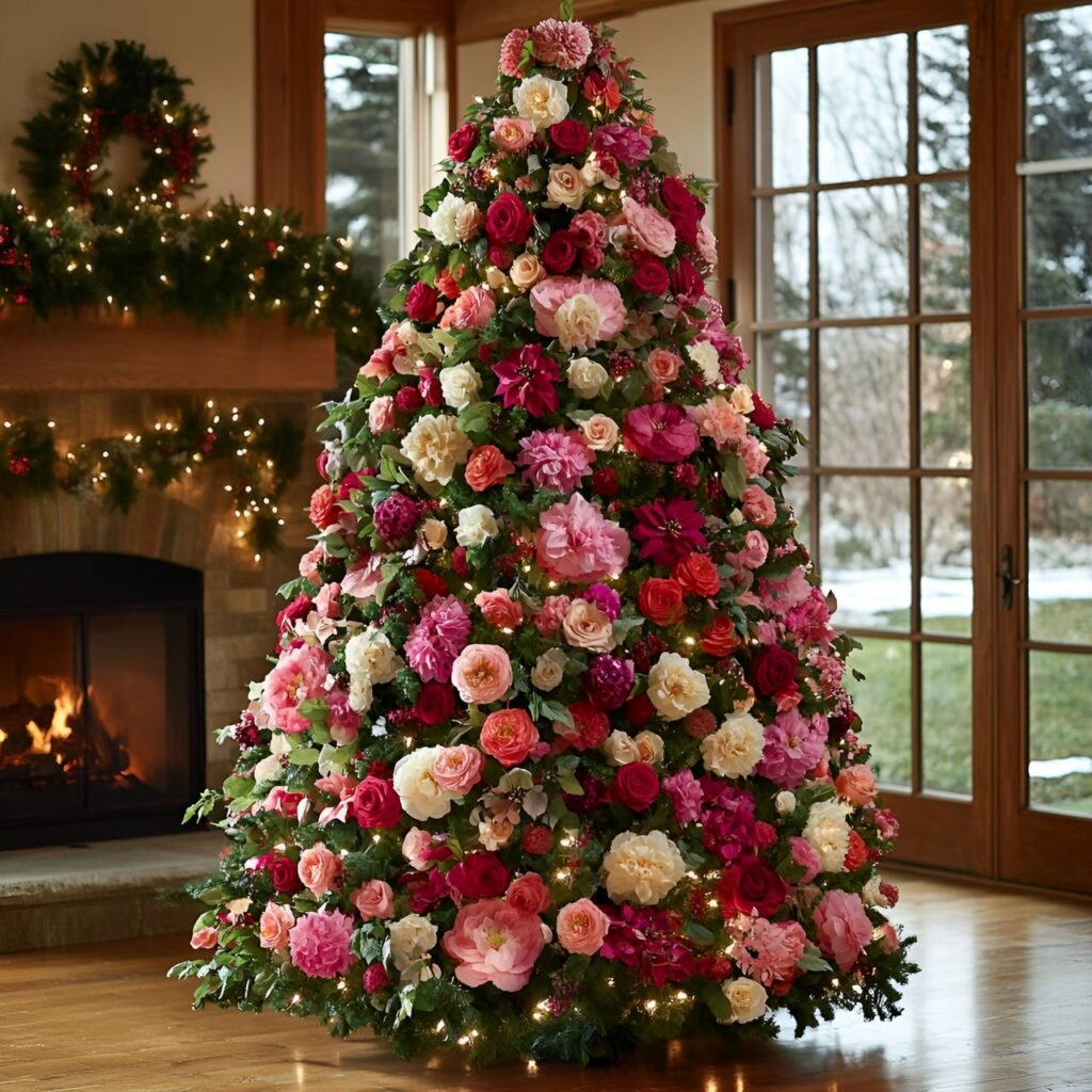 28. Floral Garden Christmas Tree: Nature-Inspired Holiday Décor