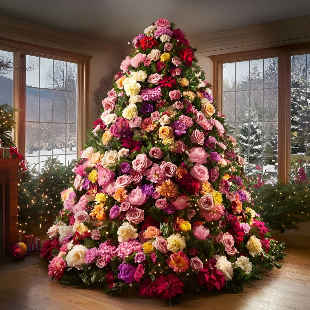 28. Floral Garden Christmas Tree: Nature-Inspired Holiday Décor