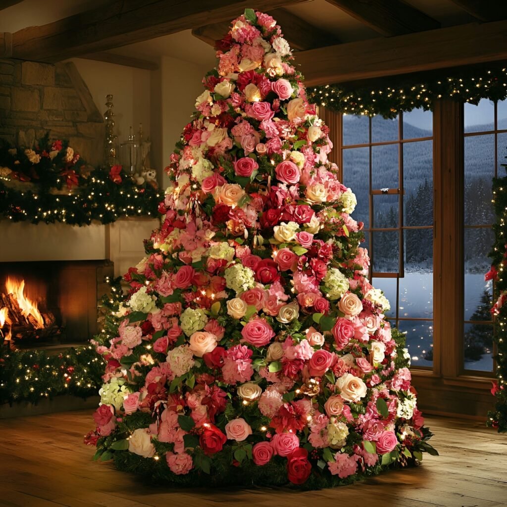 28. Floral Garden Christmas Tree: Nature-Inspired Holiday Décor