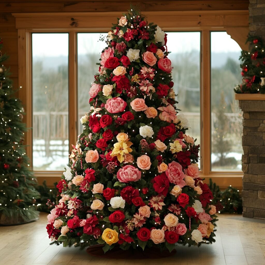 28. Floral Garden Christmas Tree: Nature-Inspired Holiday Décor