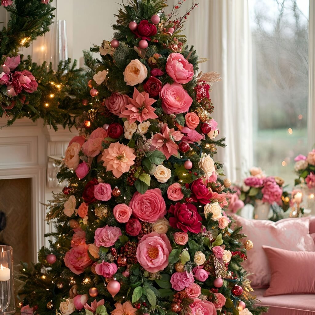 28. Floral Garden Christmas Tree: Nature-Inspired Holiday Décor