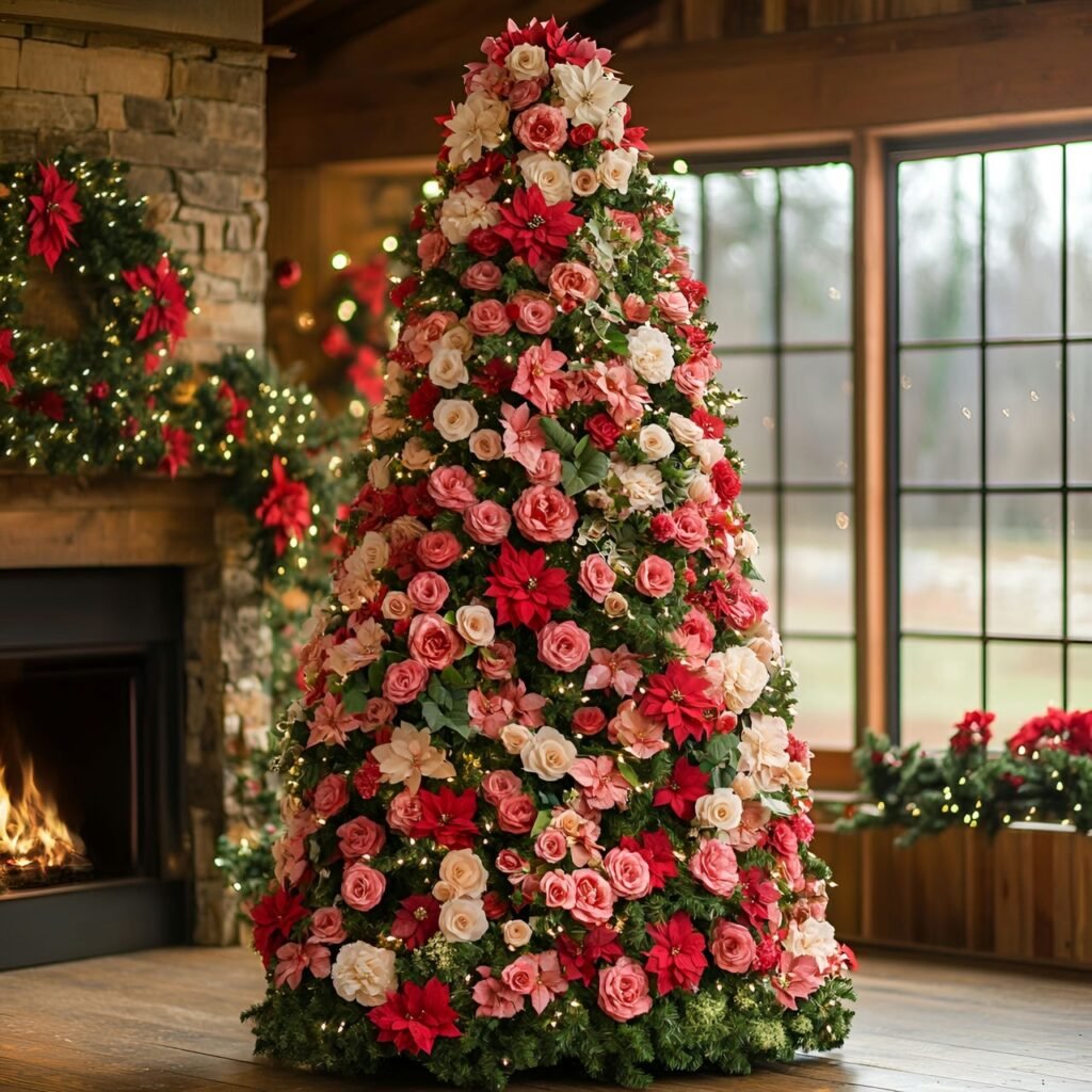 28. Floral Garden Christmas Tree: Nature-Inspired Holiday Décor