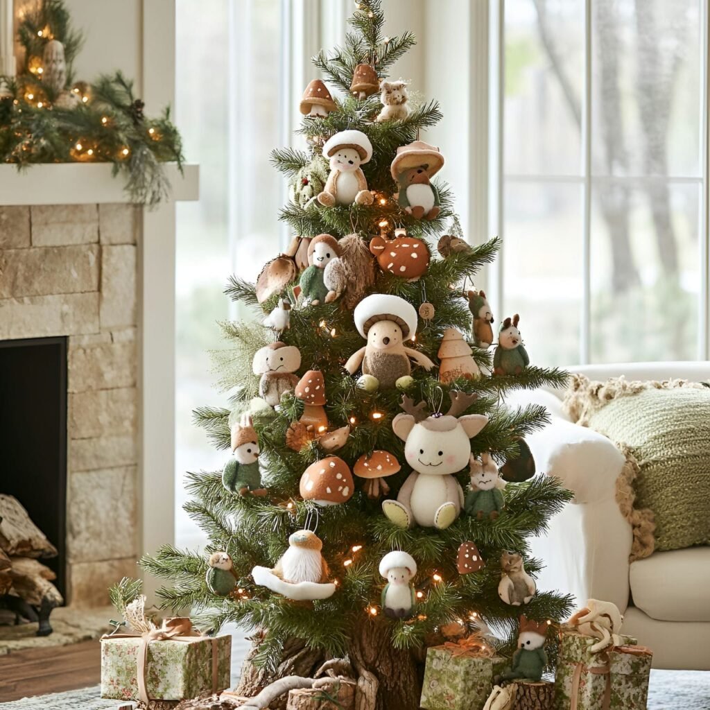 05. Forest Animals Christmas Tree with Bear, Raccoon, and Wolf Ornaments